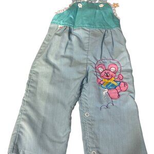 Vintage Krazy Kritters Infant Overalls 18M Blue & Turquoise Cotton Romper With P
